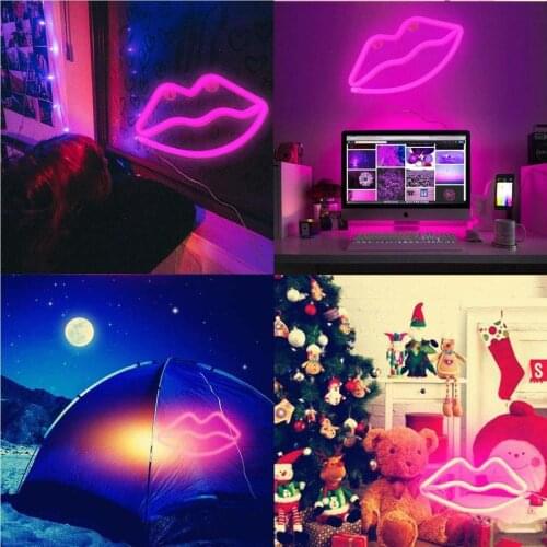 LED Neon Signs Lip LOVE Bell Cactus Shaped Art Decorative Lights for Home Party Bar Pub Hotel Beach Valentine Day Christmas