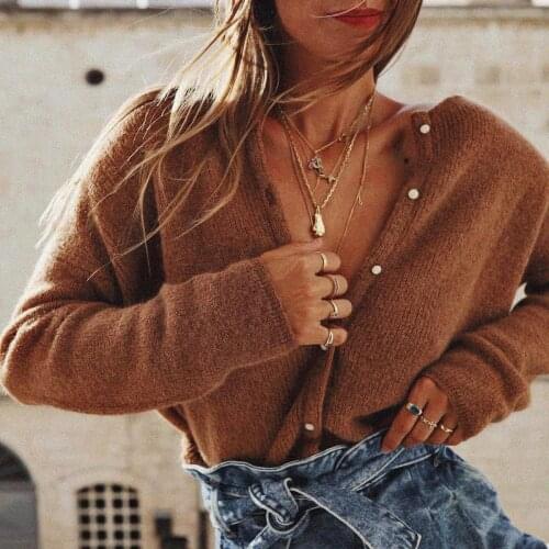 Chic Sweater Gilet Women Autumn Winter Long Sleeve Round Neck Buttons Knitwear Jumper 2021 Vintage Casual cardigan femme ete