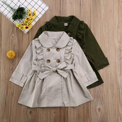3-7Years Kids Baby Girls Trench Coat Autumn Jacket Windbreaker Outerwear Coats Solid