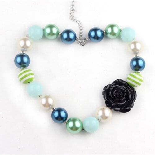 Teenager Girls Evening Dress Matching Jewelry Accessories Black Flower Pearl Chunky Necklace Kids Toddler Photograph Model WXN21