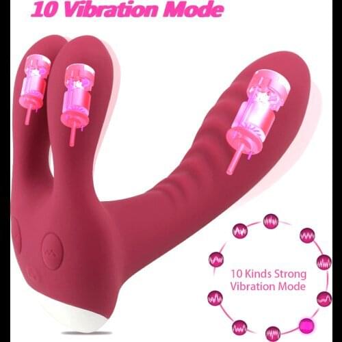 Wearable Heating Rabbit Dildo Vibrator Powerful Triple Motors G Spot Clitoris Stimulator Waterproof Silicone Sex Toy for Woman