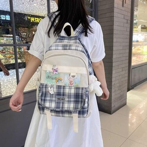 Japanese Plaid Backpack New Korean Large Capacity Students Schoolbag Campus Stripe Style Fashionable Girl Travel Bag Waterproof