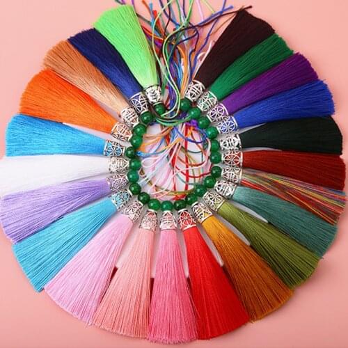 Green Jade Bead Tassel Spike Rice Character Alloy Cap Ice Silk Vertical compliance Tassels For Crafts Jewelry Accessories Pendan