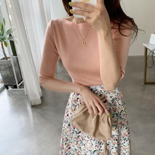 Summer Top Basic Tshirt Knit t Shirt Women Women Femme O-Neck Korean Style Office Lady