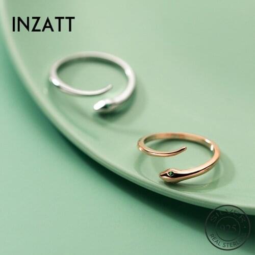 INZATT Real 925 Sterling Silver Zircon Snake Adjustable Ring For Women 18k Rose Gold Animal Fine Jewelry Cute Accessories