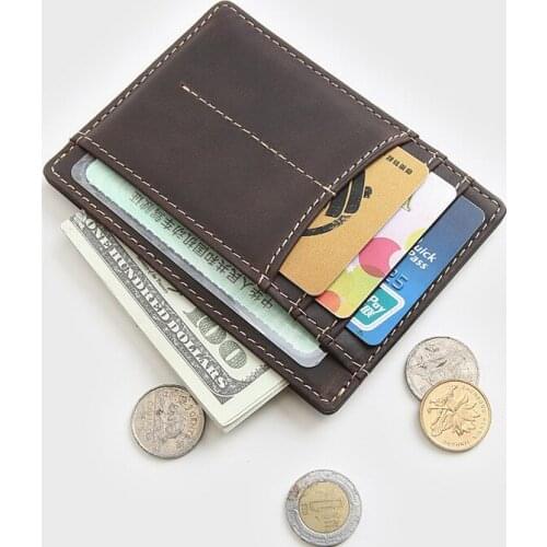 100% Genuine Leather Card Holder Men Male Vintage Short Business Credit Card ID Holders Small Mini Slim Thin Wallet Purse Case