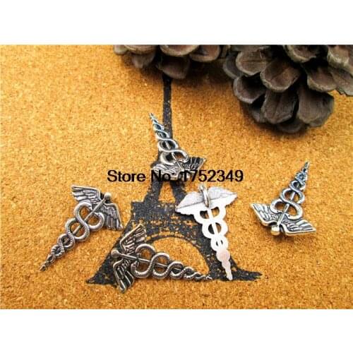 150pcs--Antique Tibetan silver Caduceus Medical Symbol Staff with Wings Snakes Charms 30x20mm