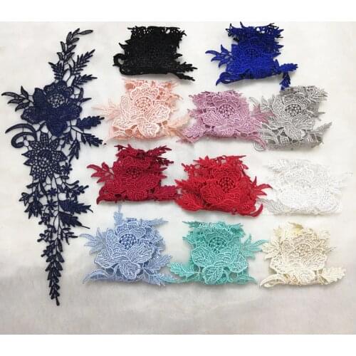 2Pcs=1Pair Vintage Colors Flower Embroidery Lace Appliqued Fabric Jacquard Ribbon Lace Fabric Sewing Trims Patch Scrapbooking