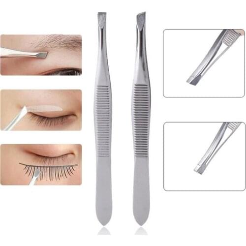 2Pcs Professional Slanted Flat Stainless Steel Hair Removal Clip Eyebrow Hair Removal Tweezers Eyebrow Plucking Tools Makeup