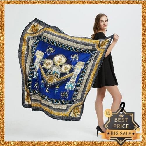 2020 New Print Women Big Scarf 130cm Square Pashmina Twill Silk Feeling Ladies Kerchief Luxury Scarves Hijab Fashion Shawl Wrap