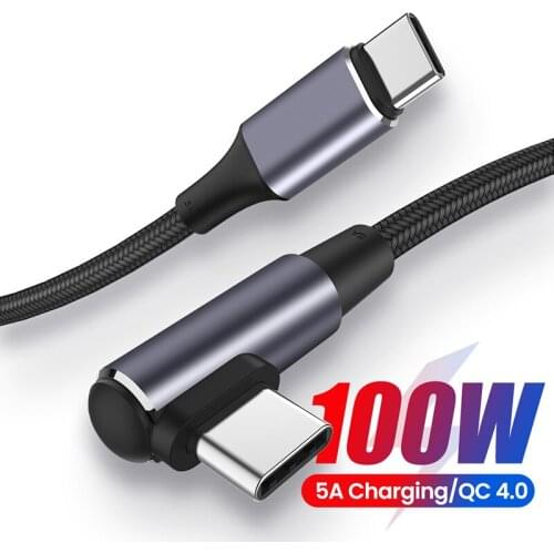 5A 90 Degree Elbow Type-C To Type-C Cable 100W QC4.0 Quick Charger Cable Mobile Phone Sync Data Wire For Macbook Pro Huawei P40