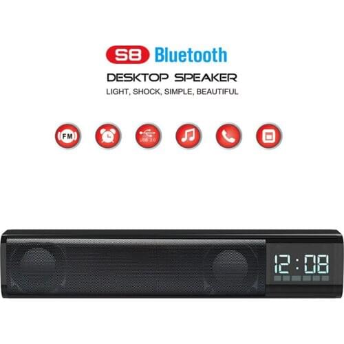 S8 Wireless Bar Desktop Bluetooth Speaker, Dual Speaker Subwoofer Alarm Clock Sound, Support For Radio, TF Card Playback