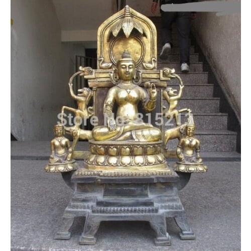 Bi0011789 31"Huge Tibe tReligion Fane Bronze Gild Elephant Horse White Tara Buddha statue