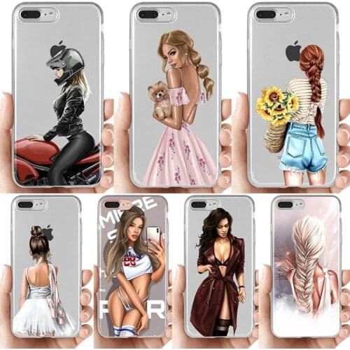Fashion Design Female Beauty Brown Black Princess Girl Silicone Case for iPhone 8 7 6Plus X 11 12Pro Mini MAX XR Cover Summer