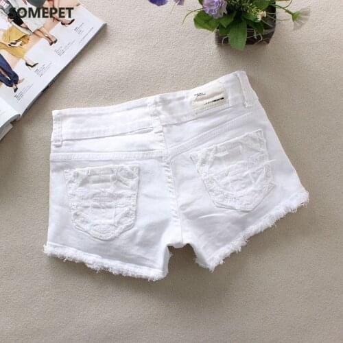 Black/White Spring Summer Denim Shorts Ripped Casual Middle Waist Fashion Stretchy Sexy Jeans Shorts Shorts Femme S/2Xl