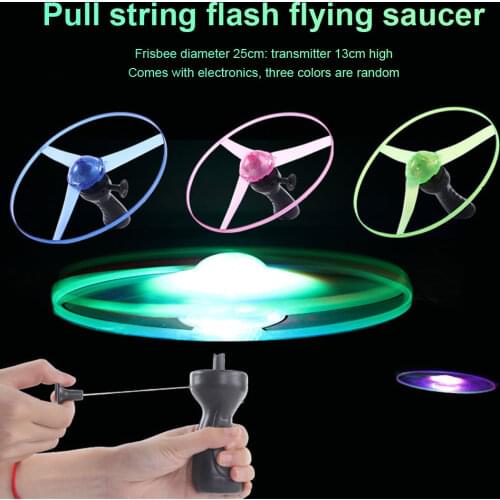 Pull String Flash Saucer Flyling Toy For Kids Child Pull String LED Light Up Flying Saucer Disc Toys Gift Outdoor Fun & Sports