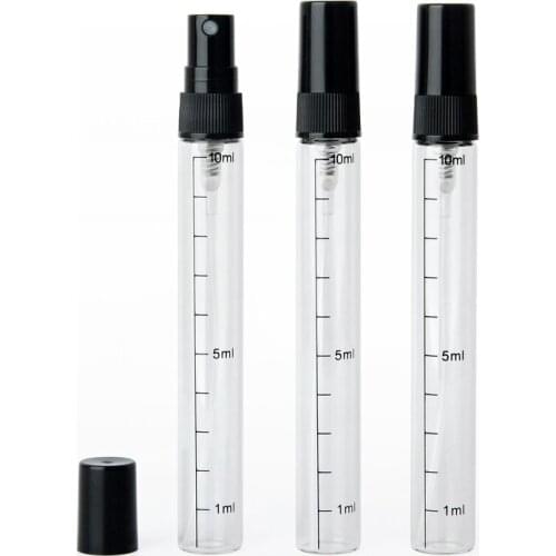 100 PCS/Lot 10ML Sample Bottle With Calibration Empty Perfume Bottle Black Spray Atomizer Portable Travel