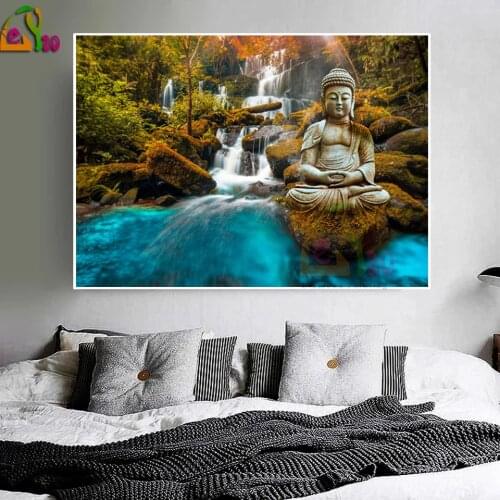 Buddha Waterfall Diamond Painting Religious Buddha Full drill 5D DIY Diamond Embroidery Cross Stitch Mosaic Handmade Gift