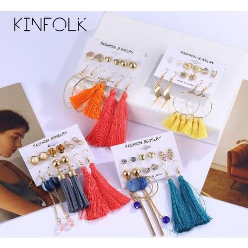 KINFOLK Tassel Dangle Earrings For Women Bohemian Geometric Earring Fashion Korean Gold Earings Set Womens Jewelry 2020