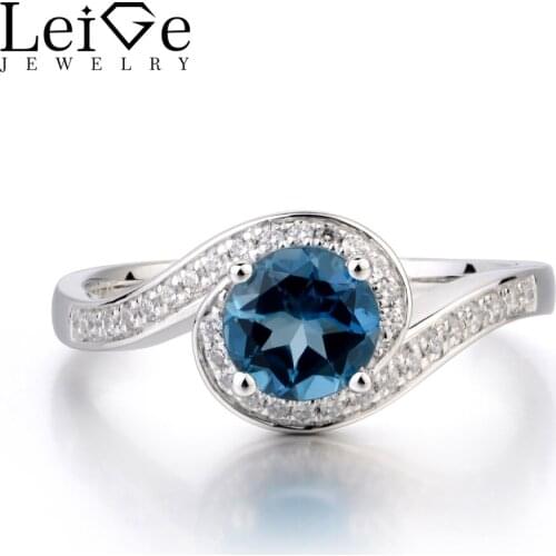 Leige Jewelry London Blue Topaz Ring Promise Ring November Birthstone Round Cut Blue Gemstone 925 Sterling Silver Ring Gifts