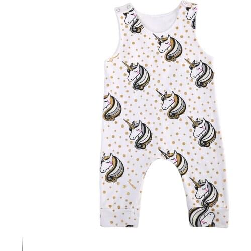 0-18M Newborn Kids Baby Girls Boys Rompers Sleeveless Cartoon Print Cotton Jumpsuits Outfits