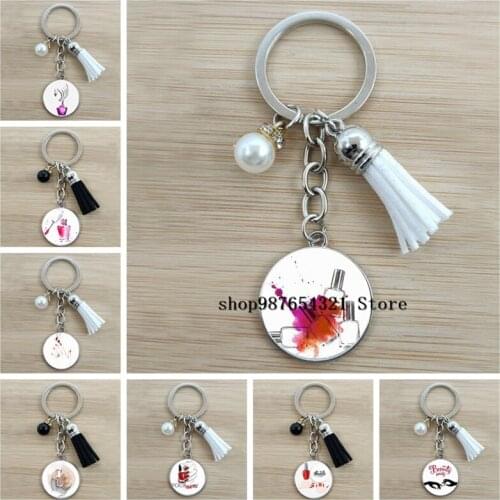 Beautiful nail polish keychain glass cabochon pendant keychain ladies gift