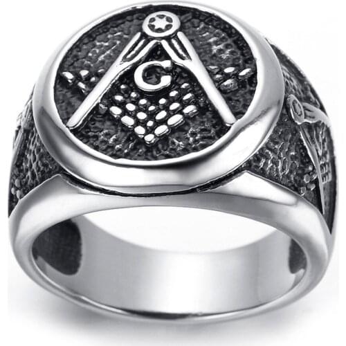 Stainless Steel Silver color Black color Freemason Masonic Ring Mens Ring