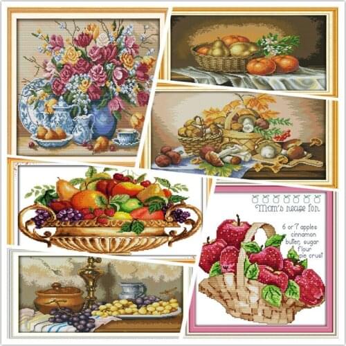 Fruit feast Cross Stitch Kits Printed pattern canvas Chinese Embroidery Needlework set Flower basket Cross-stitch Home Decor