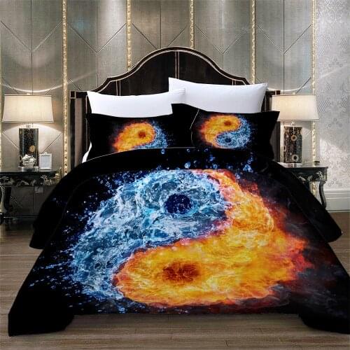 3D Printed Duvet Cover Set Yin Yang Single Double Bedding Set Half Fire Water Twin Full Queen King Size Black Bed Linen Kid Home