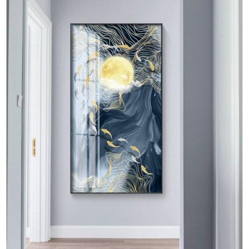 Golden Fish Bird moon sun Wall Art Canvas Abstract Painting Modern Home Decor Posters and Prints Decoration Picture Living Room