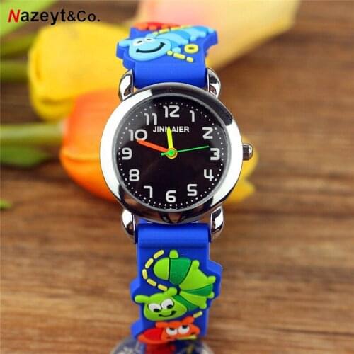 NAZEYT boys quartz wristwatch little children black face 3D annimal dial soft silicone strap gift clock girls kids cartoo