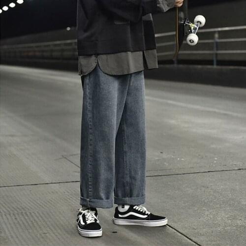2021 New Straight skateboard jeans pants loose wide leg pants hip hop streetwear pantalon homme jean moda masculina korean