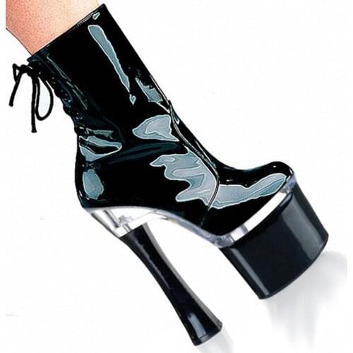 New Women Bright Black Extreme High Heels Platform Boots Lace Up Pumps Ankle Boots Punk Stilettos Pole Dancing Shoes