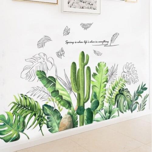 New Green leaf Wall stickers living room hallway corridor dormitory bedside decorative painting stickers