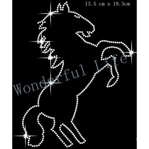 New product free shipping run horse rhinestones Transfer Iron On Hotfix Crystal Motif Applique Gem