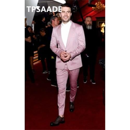 New Style pink men Tuxedos wedding for groom 2 pieces Slim Fit men groomsmen prom party evening man suit