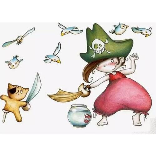 10x8 Pirate and cat holding knife Transparent Clear Stamps Silicone Seals for DIY scrapbooking photo album Card Making