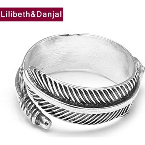 Feather Adjustable Finger Opening Initial Ring Real 925 Sterling Silver Fashion Vintage Jewelry Women Men 2021 Free Shipping R11