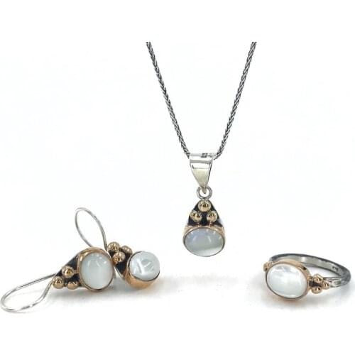 The Production Of handicrafts, Oval Natural Pearl Stone Authentic Silver Set Suit