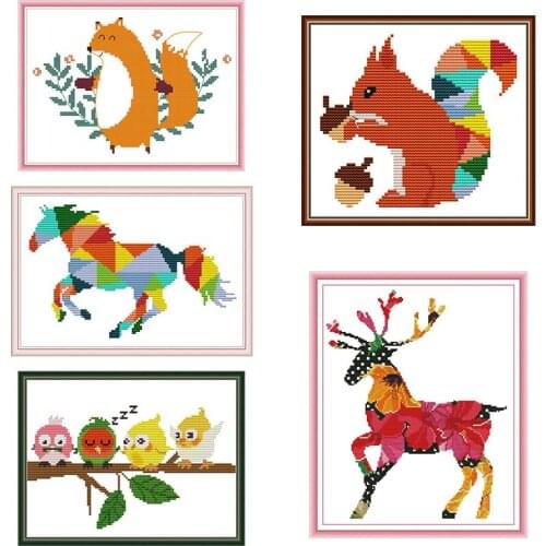 Rainbow Animal Series Cross Stitch Kit DIY Cartoon Pattern 14CT 11CT Chinese Embroidery Set Needlework Home Decoration Painting
