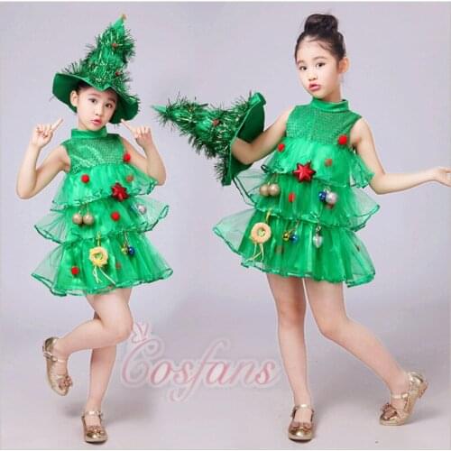 Christmas Tree Hat Dress cosplay Halloween Costume Dresses Tops Party Outfits costumes Purim Elf Cosplay Christmas dress fashion
