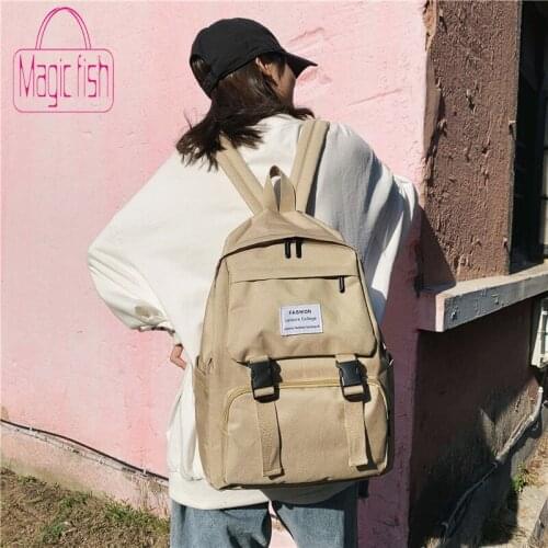 Magic Fish Backpack For Women Solid Color School Bag For Teenage Girls Shoulder Travel Bag Multi Pocket Nylon Back Pack Mochila