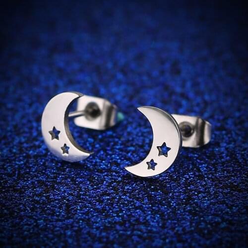 Earring Women Stainless Steel Korean Fashion Moon Star Earring Jewelry Piercing Black Gold Earring Gifts for Woman Accessorie