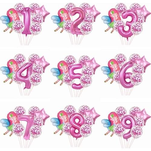 8pcs/set Pink Number Balloon Cute Fairy Star Foil Ballons Confetti Globos for Baby Kids Girls Birthday Party Decoration Supplies