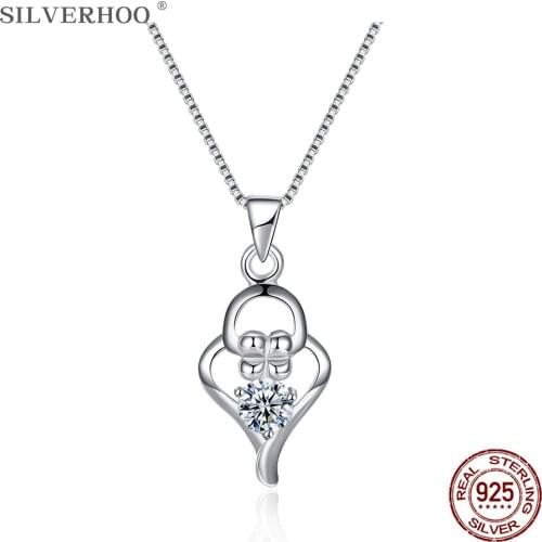 SILVERHOO Zircon Necklace For Women S925 Sterling Silver Simple Hollow Inlay Zircon Pendent Jewelry Arrowhead Shape Design