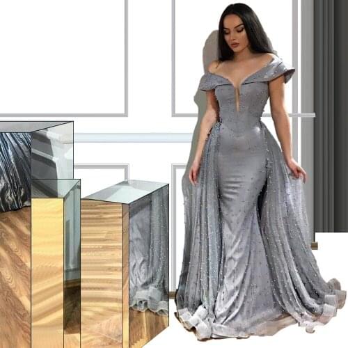 Middle East Gray Plus Size Prom Dress 2020 Mermaid Pearls Evening Dress Long Turkish Couture Women Party Gowns Vestidos Custom