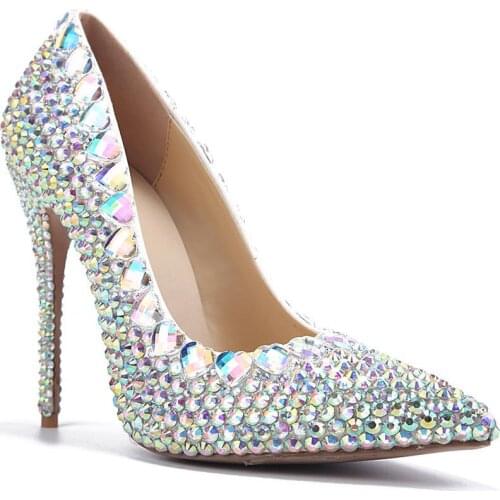 Diamond Bridal Shoes Pointed Toe Thin Heels Sexy Lady Shoes Pumps Shoes For Brides High-heeled Fashion Handmade Wedding Shoes