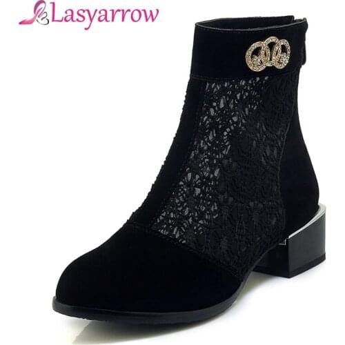 Lasyarrow Middle Heel Spring 2019 Autumn Ankle Boots For Women Round Toe Casual Short Boots Female Solid Black Pumps Shoes Woman