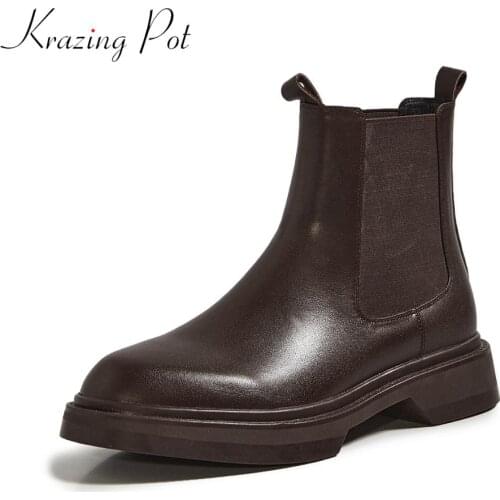 Krazing pot 2020 comfortable cow leather round toe Chelsea boots med heels platform winter shoes runway dress ankle boots L90
