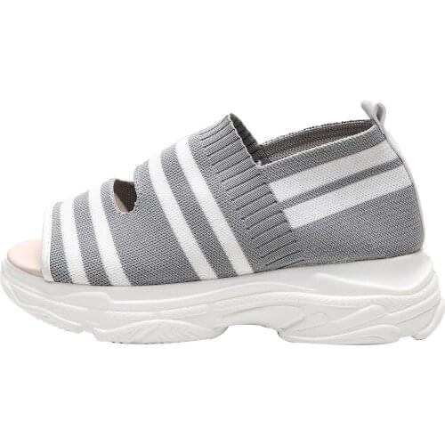 2021 Women Wedge Sandals Summer Peep Toe Yellow Gray Black Flat platform shoes Casual Knitting Womens Shoes Big size 43